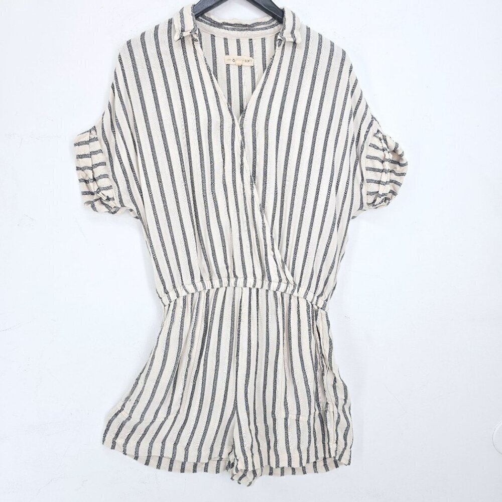 Lou & Grey Black & Ivory Faux Wrap Rayon Romper Women Size Small